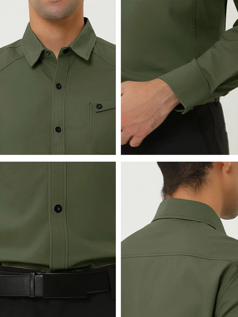 Allegra K Men's Long Sleeves Slim Fit Button Down Cargo Work Shirts With Pocket 13 Allegra K Men's Long Sleeves Slim Fit Button Down Cargo Work Shirts With Pocket