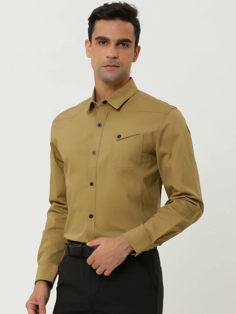 Allegra K Men's Long Sleeves Slim Fit Button Down Cargo Work Shirts With Pocket 20 Allegra K Men's Long Sleeves Slim Fit Button Down Cargo Work Shirts With Pocket