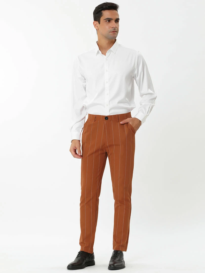 Allegra K Men's Dress Striped Pants Slim Fit Flat Front Business Pencil Trousers With Pockets 12 Allegra K Men's Dress Striped Pants Slim Fit Flat Front Business Pencil Trousers With Pockets