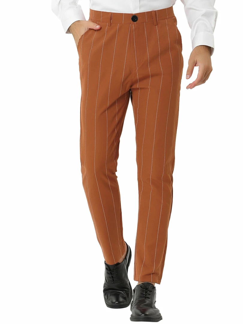 Allegra K Men's Dress Striped Pants Slim Fit Flat Front Business Pencil Trousers With Pockets 10 Allegra K Men's Dress Striped Pants Slim Fit Flat Front Business Pencil Trousers With Pockets