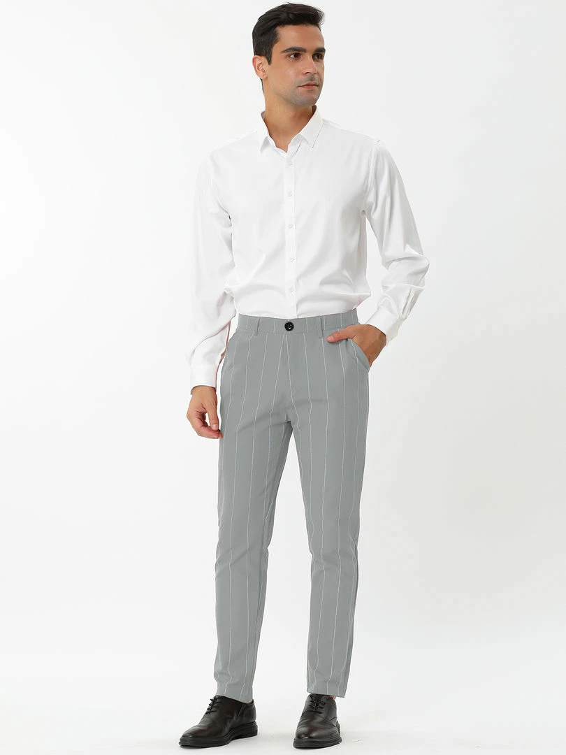 Allegra K Men's Dress Striped Pants Slim Fit Flat Front Business Pencil Trousers With Pockets 6 Allegra K Men's Dress Striped Pants Slim Fit Flat Front Business Pencil Trousers With Pockets
