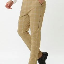 Allegra K Men's Dress Plaid Slim Fit Flat Front Business Pencil Pants With Pockets