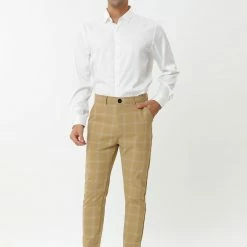 Allegra K Men's Dress Plaid Slim Fit Flat Front Business Pencil Pants With Pockets