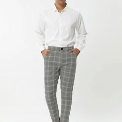 Allegra K Men's Dress Plaid Slim Fit Flat Front Business Pencil Pants With Pockets
