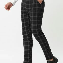 Allegra K Men's Dress Plaid Slim Fit Flat Front Business Pencil Pants With Pockets