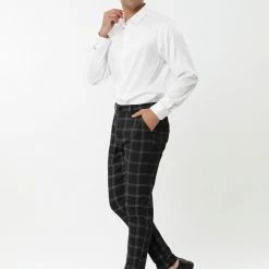 Allegra K Men's Dress Plaid Slim Fit Flat Front Business Pencil Pants With Pockets