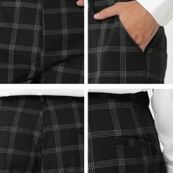 Allegra K Men's Dress Plaid Slim Fit Flat Front Business Pencil Pants With Pockets
