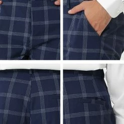 Allegra K Men's Dress Plaid Slim Fit Flat Front Business Pencil Pants With Pockets