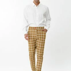 Allegra K Men's Plaid Dress Pants Casual Slim Fit Flat Front Business Checked Trousers 35 Allegra K Men's Plaid Dress Pants Casual Slim Fit Flat Front Business Checked Trousers