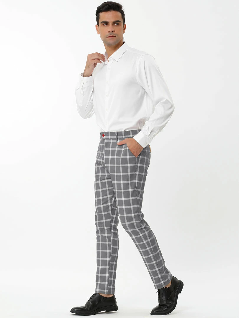Allegra K Men's Plaid Dress Pants Casual Slim Fit Flat Front Business Checked Trousers 13 Allegra K Men's Plaid Dress Pants Casual Slim Fit Flat Front Business Checked Trousers