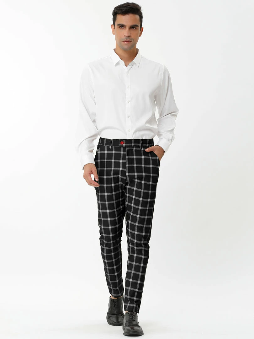 Allegra K Men's Plaid Dress Pants Casual Slim Fit Flat Front Business Checked Trousers 18 Allegra K Men's Plaid Dress Pants Casual Slim Fit Flat Front Business Checked Trousers