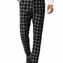 Allegra K Men's Plaid Dress Pants Casual Slim Fit Flat Front Business Checked Trousers 45 Allegra K Men's Plaid Dress Pants Casual Slim Fit Flat Front Business Checked Trousers