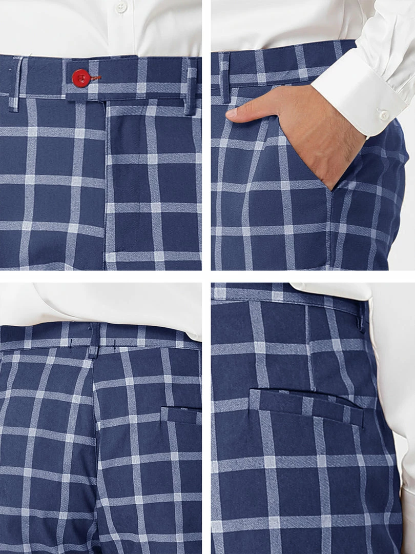 Allegra K Men's Plaid Dress Pants Casual Slim Fit Flat Front Business Checked Trousers 26 Allegra K Men's Plaid Dress Pants Casual Slim Fit Flat Front Business Checked Trousers