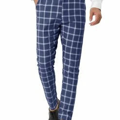 Allegra K Men's Plaid Dress Pants Casual Slim Fit Flat Front Business Checked Trousers 50 Allegra K Men's Plaid Dress Pants Casual Slim Fit Flat Front Business Checked Trousers