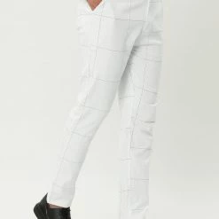 Allegra K Men's Business Checked Trousers Slim Fit Flat Front Plaid Dress Pants