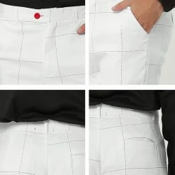 Allegra K Men's Business Checked Trousers Slim Fit Flat Front Plaid Dress Pants