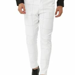 Allegra K Men's Business Checked Trousers Slim Fit Flat Front Plaid Dress Pants