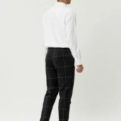 Allegra K Men's Business Checked Trousers Slim Fit Flat Front Plaid Dress Pants