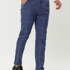 Allegra K Men's Business Checked Trousers Slim Fit Flat Front Plaid Dress Pants