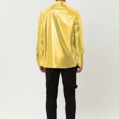 Allegra K Men's Shiny Sequins Shirt Slim Fit Long Sleeves Button Down Disco Party Shirt