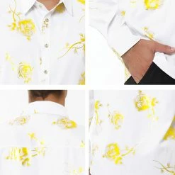 Allegra K Men's Rose Printed Long Sleeved Button Down Prom Floral Dress Shirts