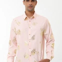 Allegra K Men's Rose Printed Long Sleeved Button Down Prom Floral Dress Shirts