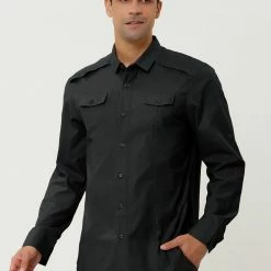 Allegra K Men's Cargo Shirt Long Sleeves Regular Fit Button Down Safari Work Shirts