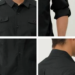 Allegra K Men's Cargo Shirt Long Sleeves Regular Fit Button Down Safari Work Shirts