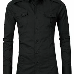 Allegra K Men's Cargo Shirt Long Sleeves Regular Fit Button Down Safari Work Shirts