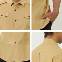 Allegra K Men's Cargo Shirt Long Sleeves Regular Fit Button Down Safari Work Shirts