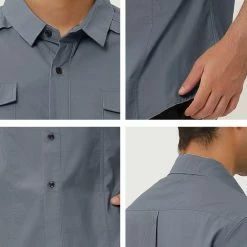 Allegra K Men's Cargo Shirt Long Sleeves Regular Fit Button Down Safari Work Shirts
