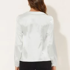 Allegra K Women's Satin Peter Pan Collar Shirt Office Elegant Top Work Blouse