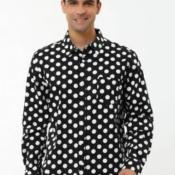 Allegra K Tops Men's Polka Dots Long Sleeve Slim Fit Printed Dress Button Down Shirt
