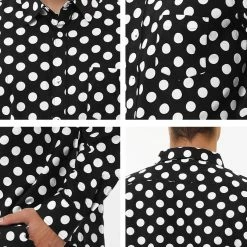 Allegra K Tops Men's Polka Dots Long Sleeve Slim Fit Printed Dress Button Down Shirt