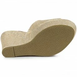 Allegra K Women's Glitter Platform Slip On Wedge Heels Sandals Shoes