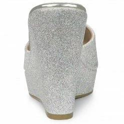 Allegra K Women's Glitter Platform Slip On Wedge Heels Sandals Shoes