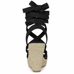 Allegra K Shoes Women's Lace Up Wedge Heel Platform Strappy Espadrilles Sandals