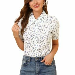 Allegra K Women's Floral Peter Pan Collar Lace Trim Short Sleeve Button Down Floral Blouse 11 Allegra K Women's Floral Peter Pan Collar Lace Trim Short Sleeve Button Down Floral Blouse