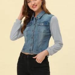 Allegra K Women's Casual Long Sleeve Button Down Denim Jean Jacket