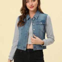 Allegra K Women's Casual Long Sleeve Button Down Denim Jean Jacket