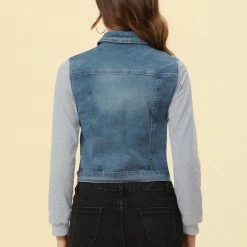 Allegra K Women's Casual Long Sleeve Button Down Denim Jean Jacket