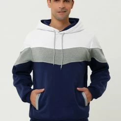 Allegra K Men's Novelty Color Block Hoodies Casual Plush Lined Pullover Sweatshirt With Pocket