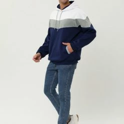 Allegra K Men's Novelty Color Block Hoodies Casual Plush Lined Pullover Sweatshirt With Pocket