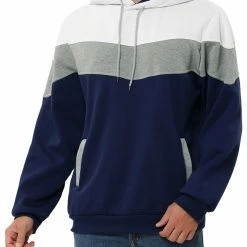 Allegra K Men's Novelty Color Block Hoodies Casual Plush Lined Pullover Sweatshirt With Pocket