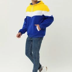 Allegra K Men's Novelty Color Block Hoodies Casual Plush Lined Pullover Sweatshirt With Pocket