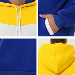 Allegra K Men's Novelty Color Block Hoodies Casual Plush Lined Pullover Sweatshirt With Pocket