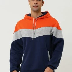 Allegra K Men's Novelty Color Block Hoodies Casual Plush Lined Pullover Sweatshirt With Pocket