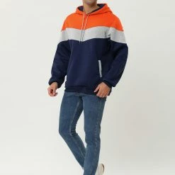 Allegra K Men's Novelty Color Block Hoodies Casual Plush Lined Pullover Sweatshirt With Pocket