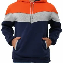 Allegra K Men's Novelty Color Block Hoodies Casual Plush Lined Pullover Sweatshirt With Pocket