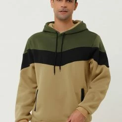 Allegra K Men's Novelty Color Block Hoodies Casual Plush Lined Pullover Sweatshirt With Pocket